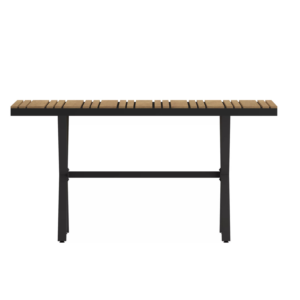 Outdoor Dining Table with Faux Teak Poly Slats and Metal Frame B647