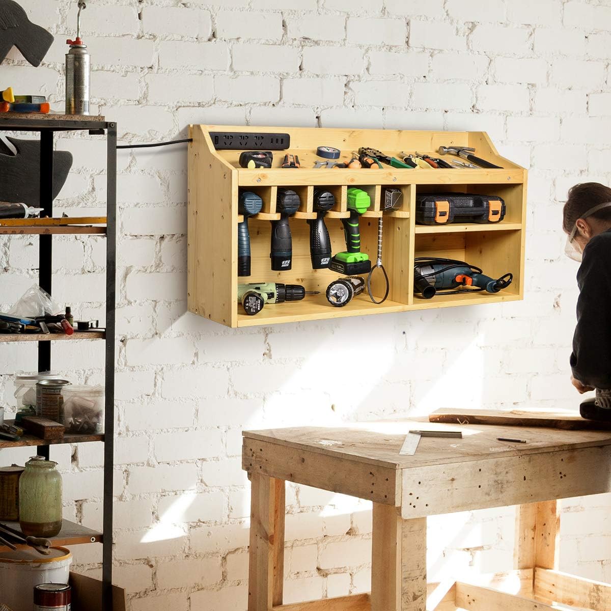 Wall Mount Drill Charging Station with 5 Hanging Slots P95934