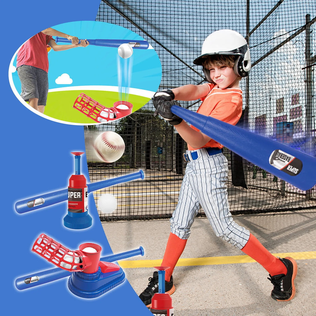 Automatic Launcher Baseball Bat Toys T-Ball Set with Baseball Bat and 3 Baseball B52731