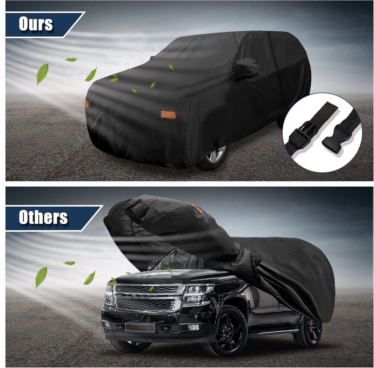 Black 190T PU Waterproof SUV Car Cover Pack of 2 W488