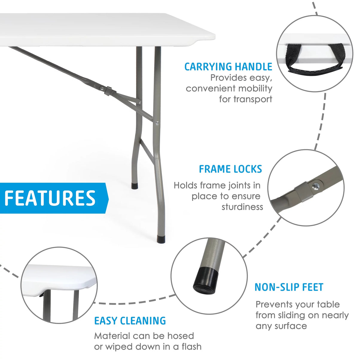6FT Fold-in-Half White Portable Folding Table S9694