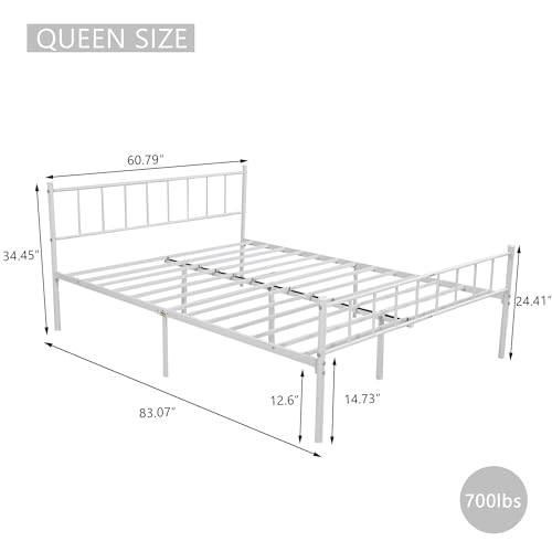 White Metal Platform Full Bed Frame with Headboard I245