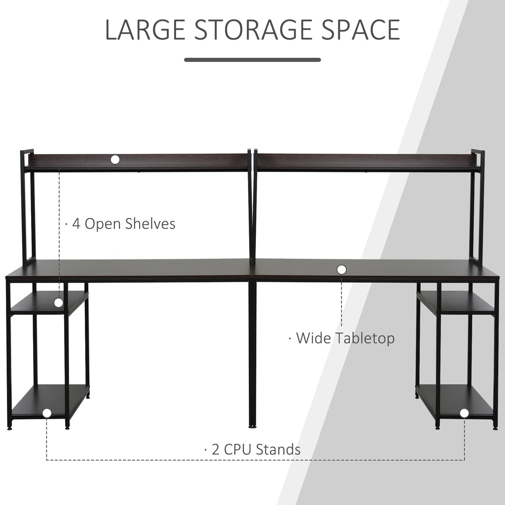 94.5in Industrial Double Computer Desk with Hutch and Storage Shelves P9484