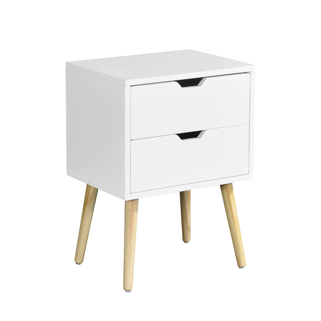 White 2 Drawer Side Table with Rubber Wood Legs E38810