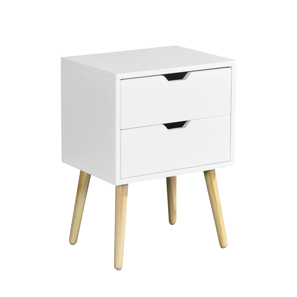 White 2 Drawer Side Table with Rubber Wood Legs E38810