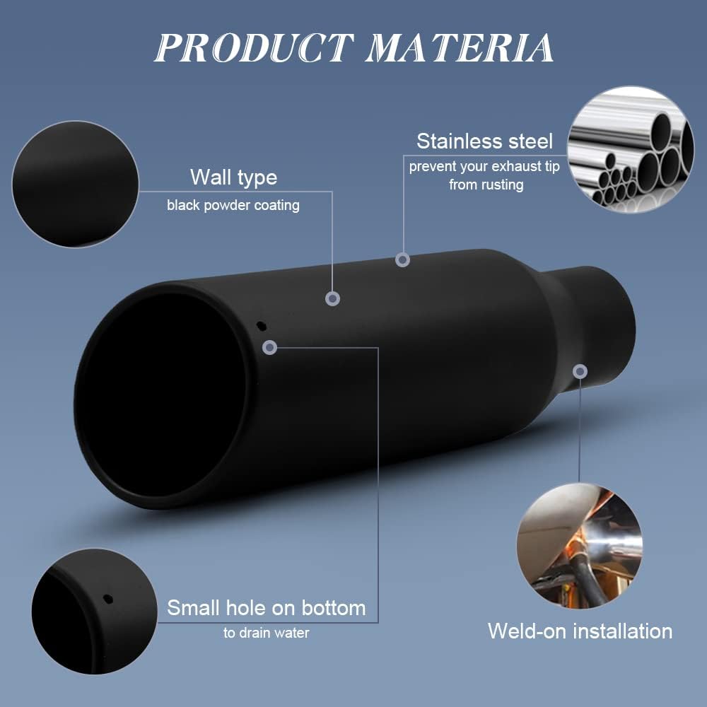 2PCS 2.5 Inch Inlet Black Exhaust Tips Stainless Steel Pack of 2 S100