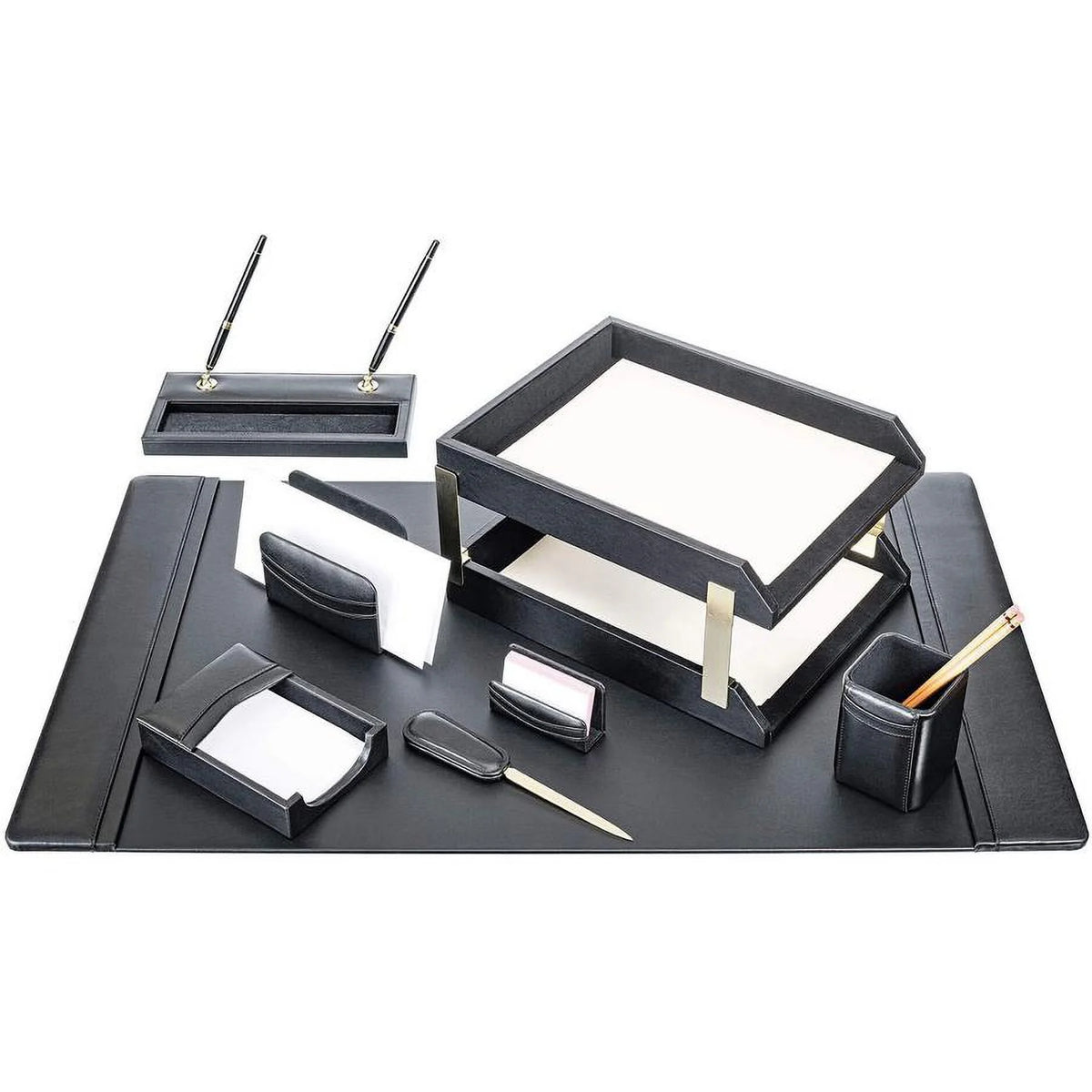 Black Leather 10-Piece Desk Set X277292