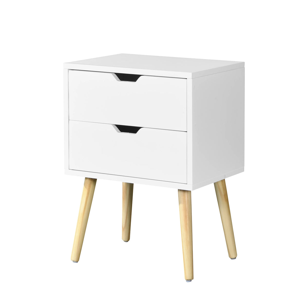 White 2 Drawer Side Table with Rubber Wood Legs E38810
