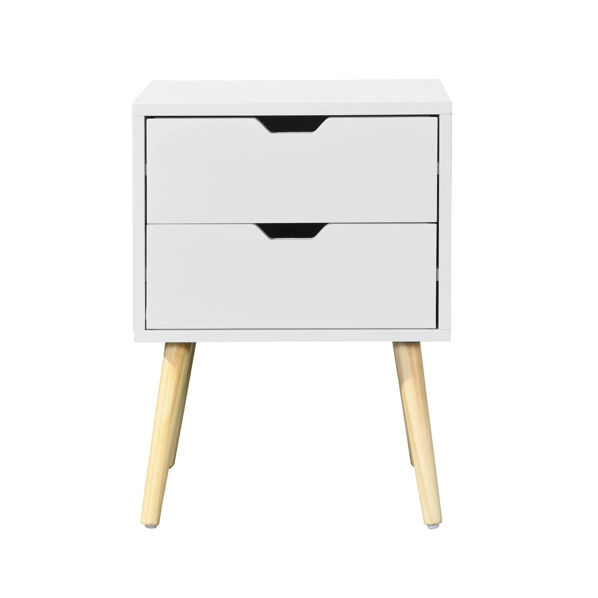White 2 Drawer Side Table with Rubber Wood Legs E38810