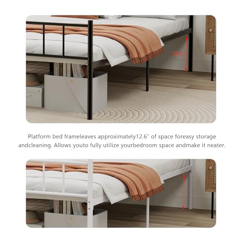 White Metal Platform Full Bed Frame with Headboard I245