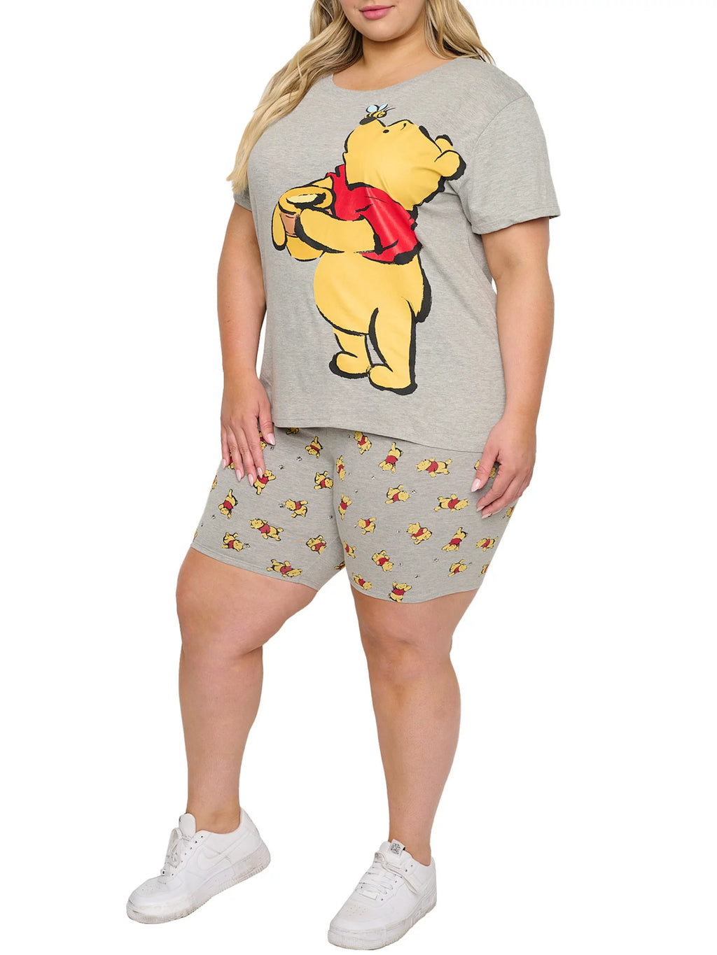 Gray Plus Size T-Shirt & Bike Shorts 2-Piece Set V128