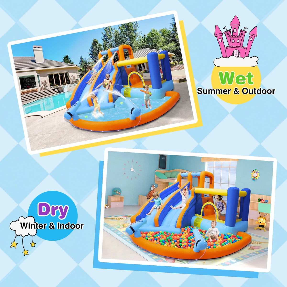 Kids Inflatable Water Slide Bouncer with Pool and Climbing Wall A5564