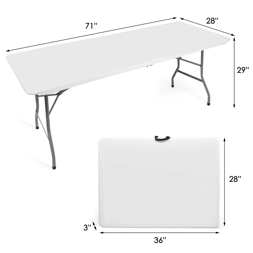 6FT Fold-in-Half White Portable Folding Table S9694