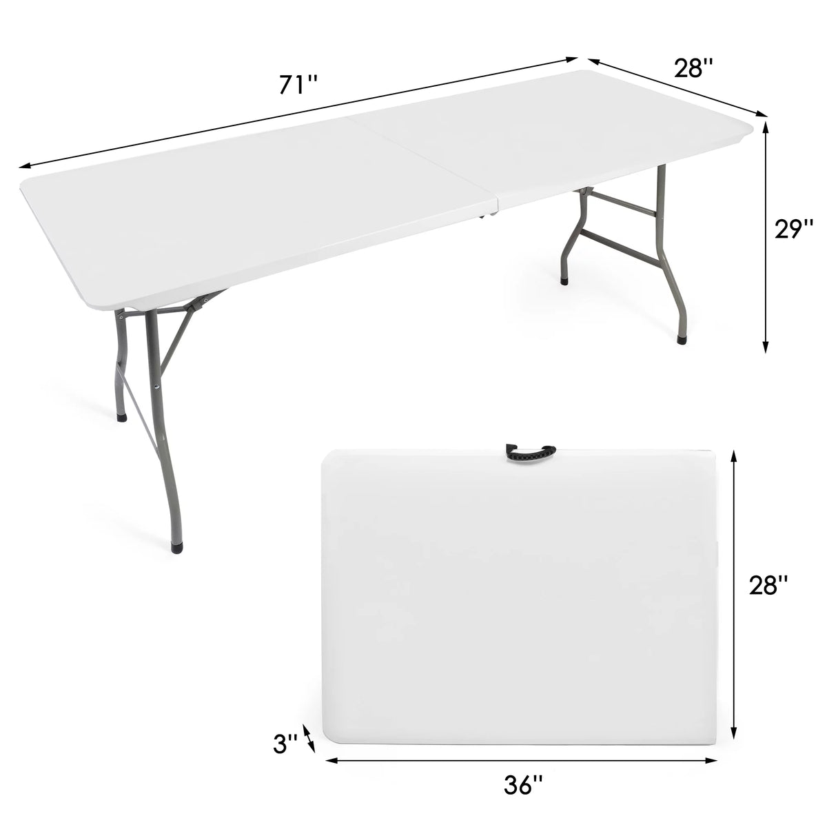 6FT Fold-in-Half White Portable Folding Table S9694