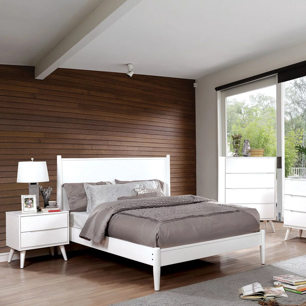 White Full Size Bed 2 Nightstands 3pc Bedroom Furniture Set Y890