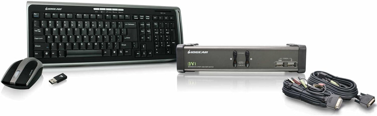 4-Port DVI KVMP Switch with Cables and Wireless Media Center Keyboard and Mouse N614689