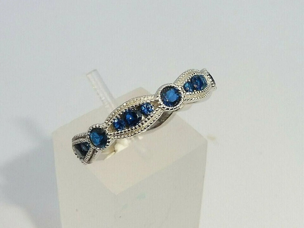 14K White Gold Plated Diamond Blue Sapphire Ring F55559