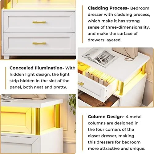 White 8 Drawer Led Dresser N7120