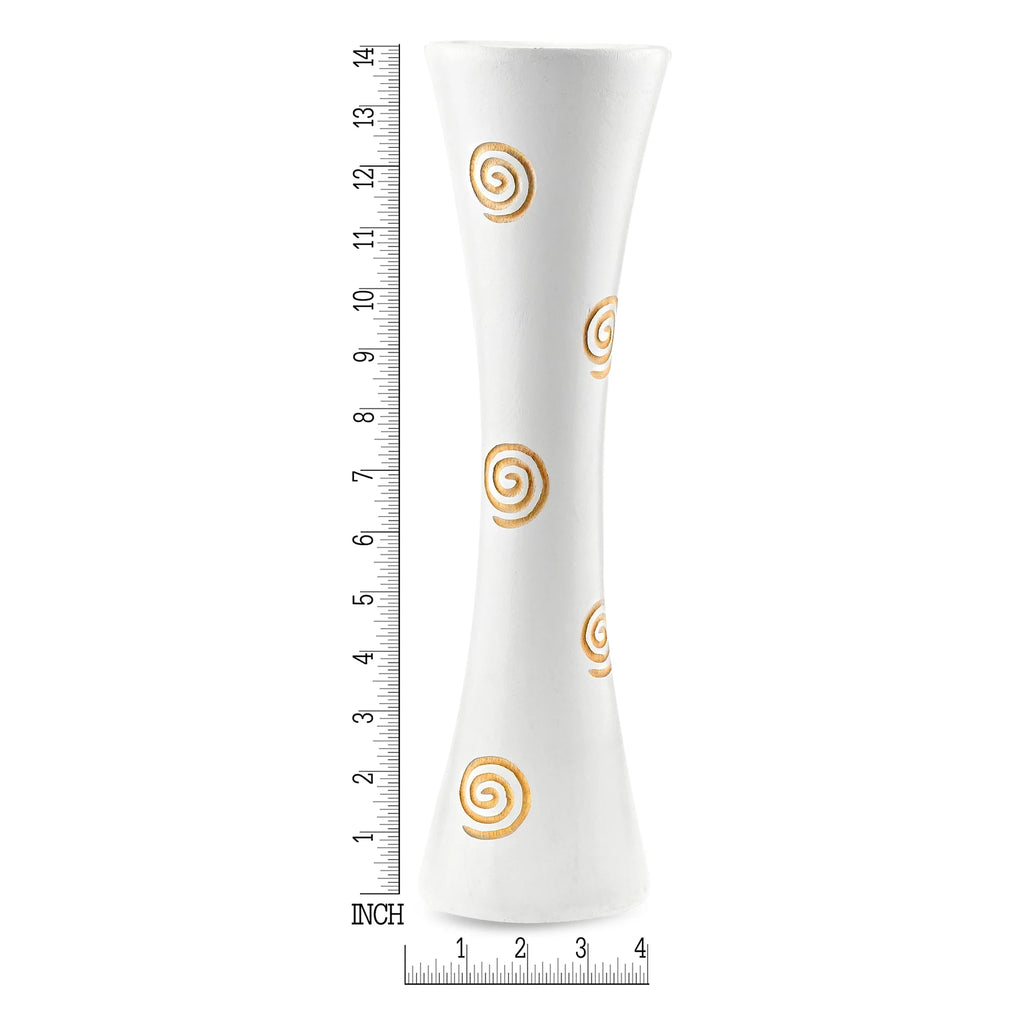 White Carved Spiral Mango Wood Flower Vase Q5893