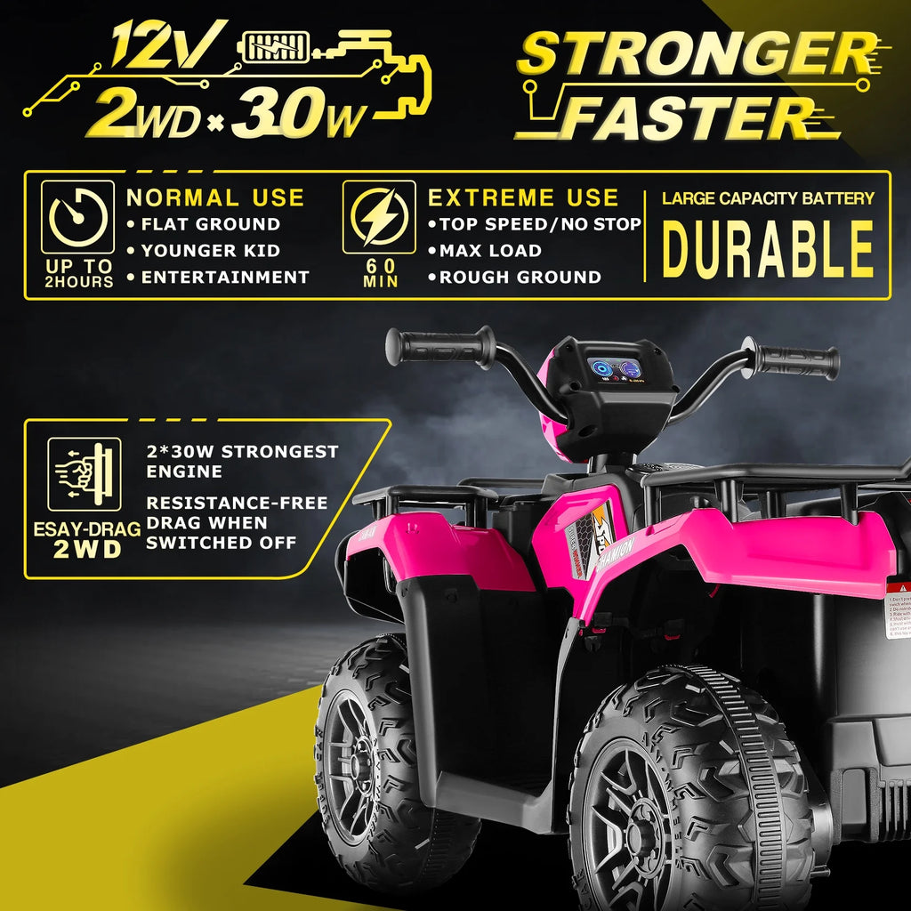 12V Kids Ride on ATV 4-Wheeler Quad Electric Car Rose Red R2265