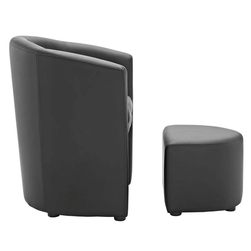 Black 2 Piece Faux Leather Accent Chair Set with Ottoman R695