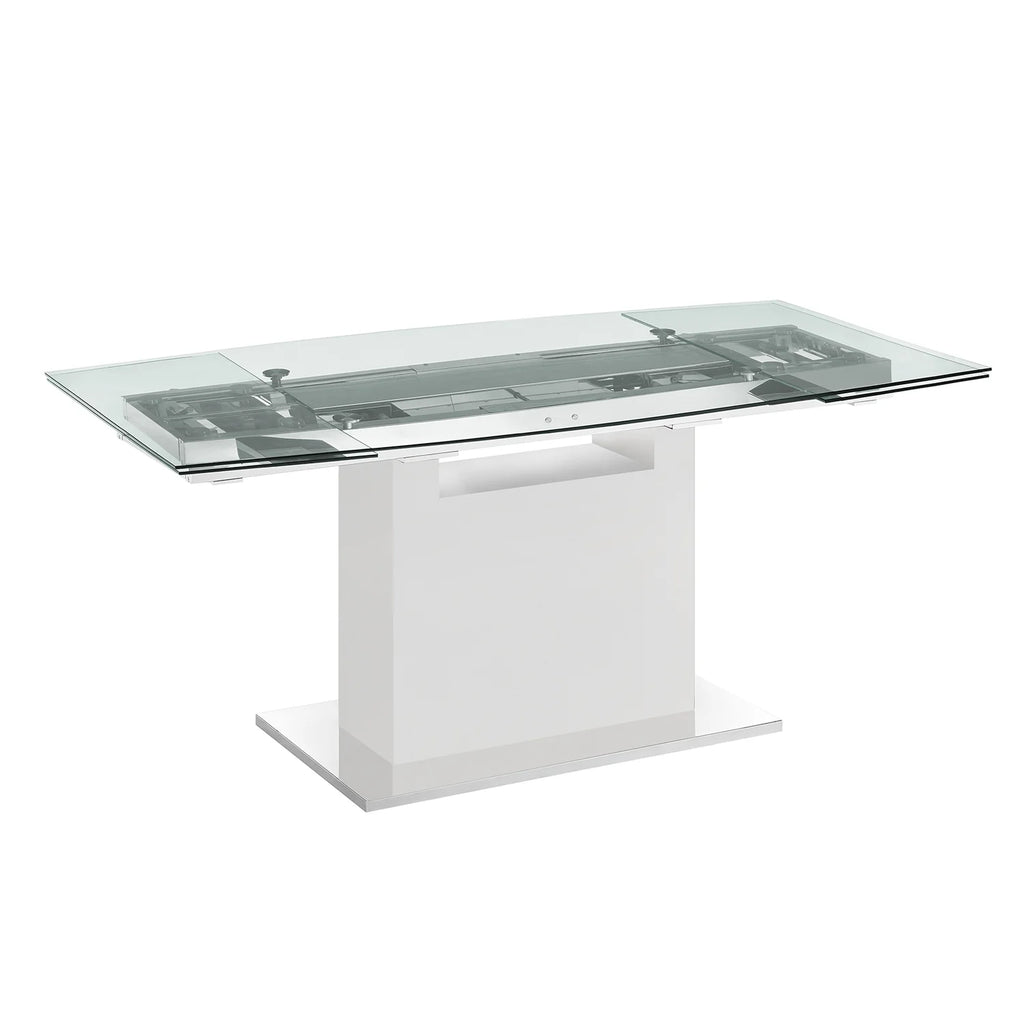 Clear Glass Dining Table with High Gloss White Lacquer Base C1899