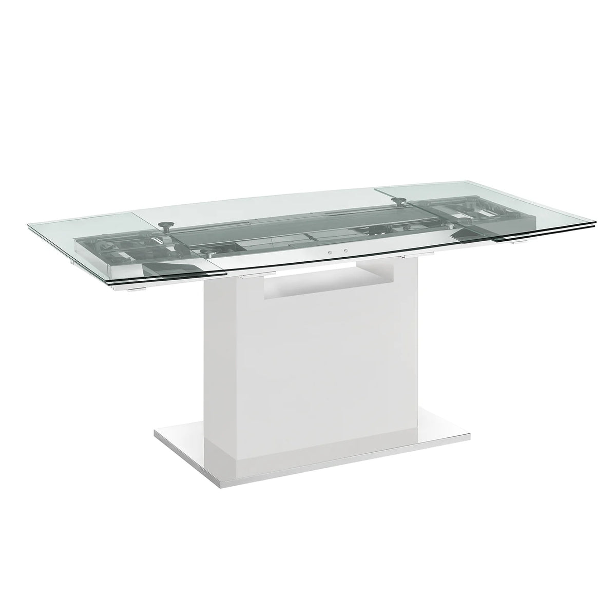 Clear Glass Dining Table with High Gloss White Lacquer Base C1899