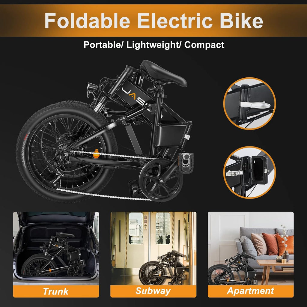Electric Bike, 500W Motor, 26MPH Max Speed, 48V 10AH Removable Battery, 20" Fat Tire, Dual Shock Absorber, Shimano 7-Speed T395