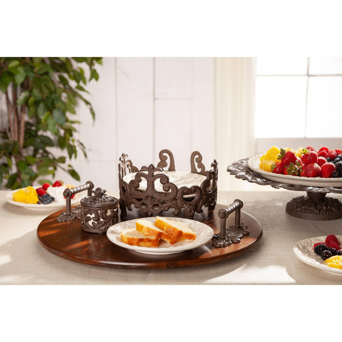 Wood Lazy Susan with Metal Handles P3827