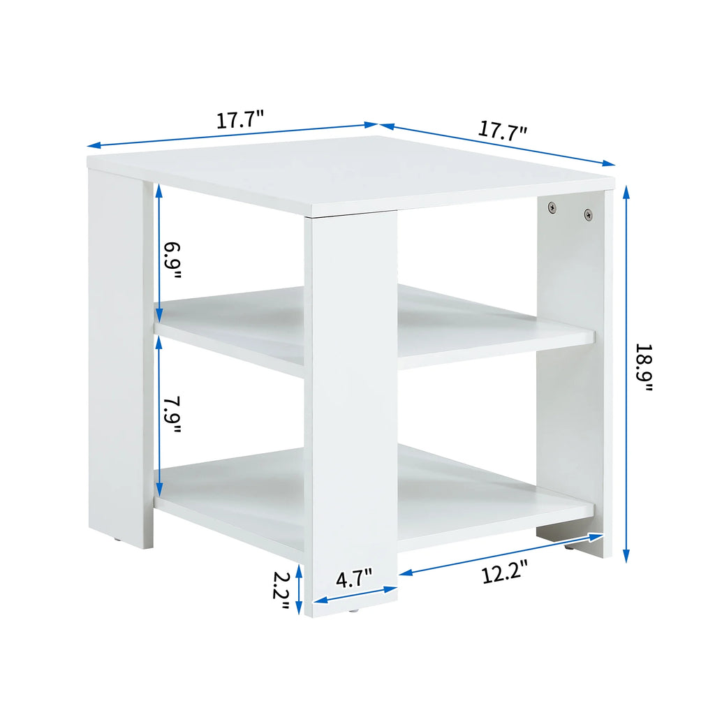 White 3 Tier Wood Square Nightstand R66896