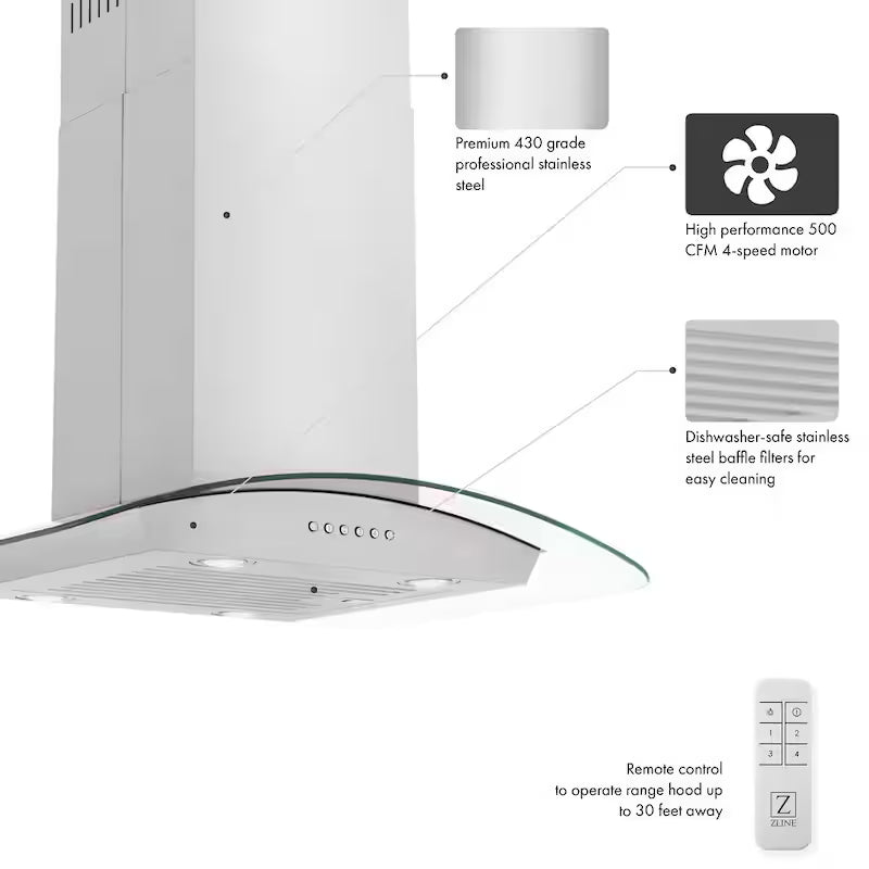 36 in. 400 CFM Convertible Island Mount Range Hood in Stainless Steel G53586