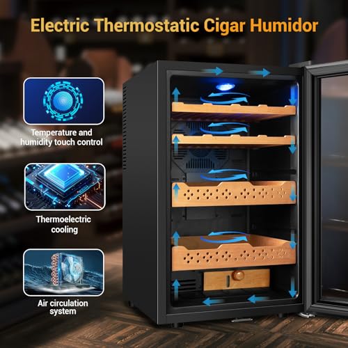 70L 400 Counts Thermostatic Cooling Humidor Cabinet with Cedar Wood Shelves O1929