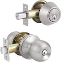 Entry Door Knobs with Single Cylinder Deadbolt, Satin Nickel Finish, Pack of 2 Y255978