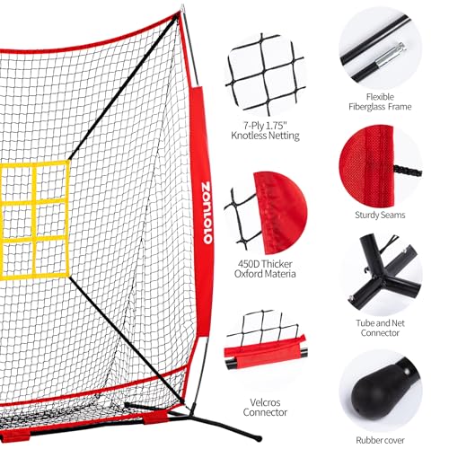 7x7 ft Baseball Net with Batting Tee and Carry Bag W190