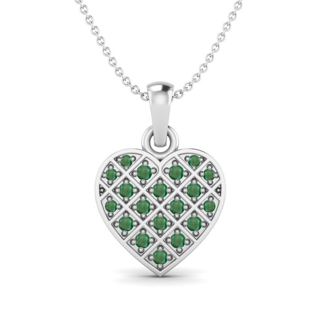 0.38 Cts Round Emerald Gemstone Heart Necklace 925 Sterling Silver G4800