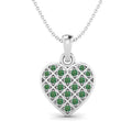 0.38 Cts Round Emerald Gemstone Heart Necklace 925 Sterling Silver G4800