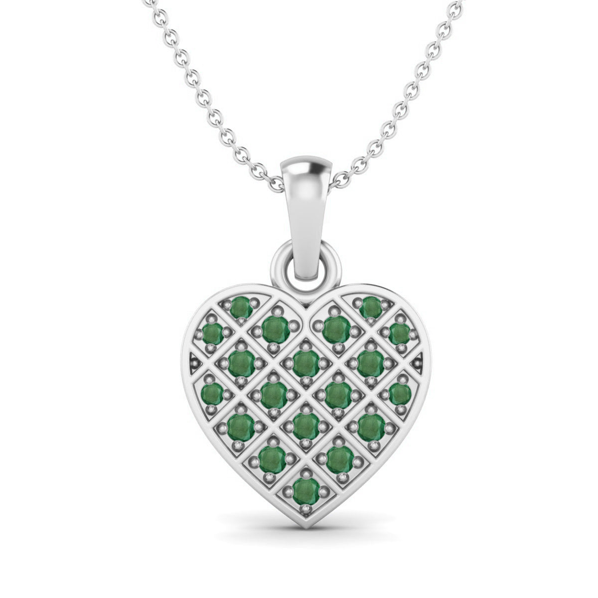 0.38 Cts Round Emerald Gemstone Heart Necklace 925 Sterling Silver G4800