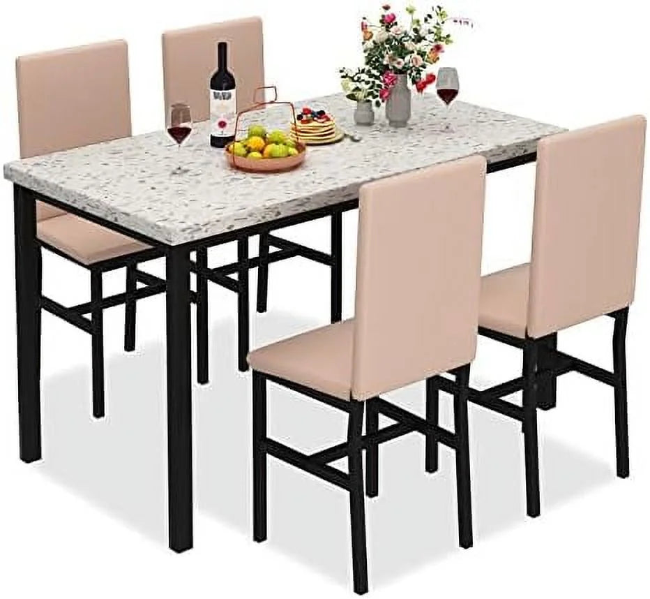 5-Piece Faux Marble Kitchen Table & Chair Set J731