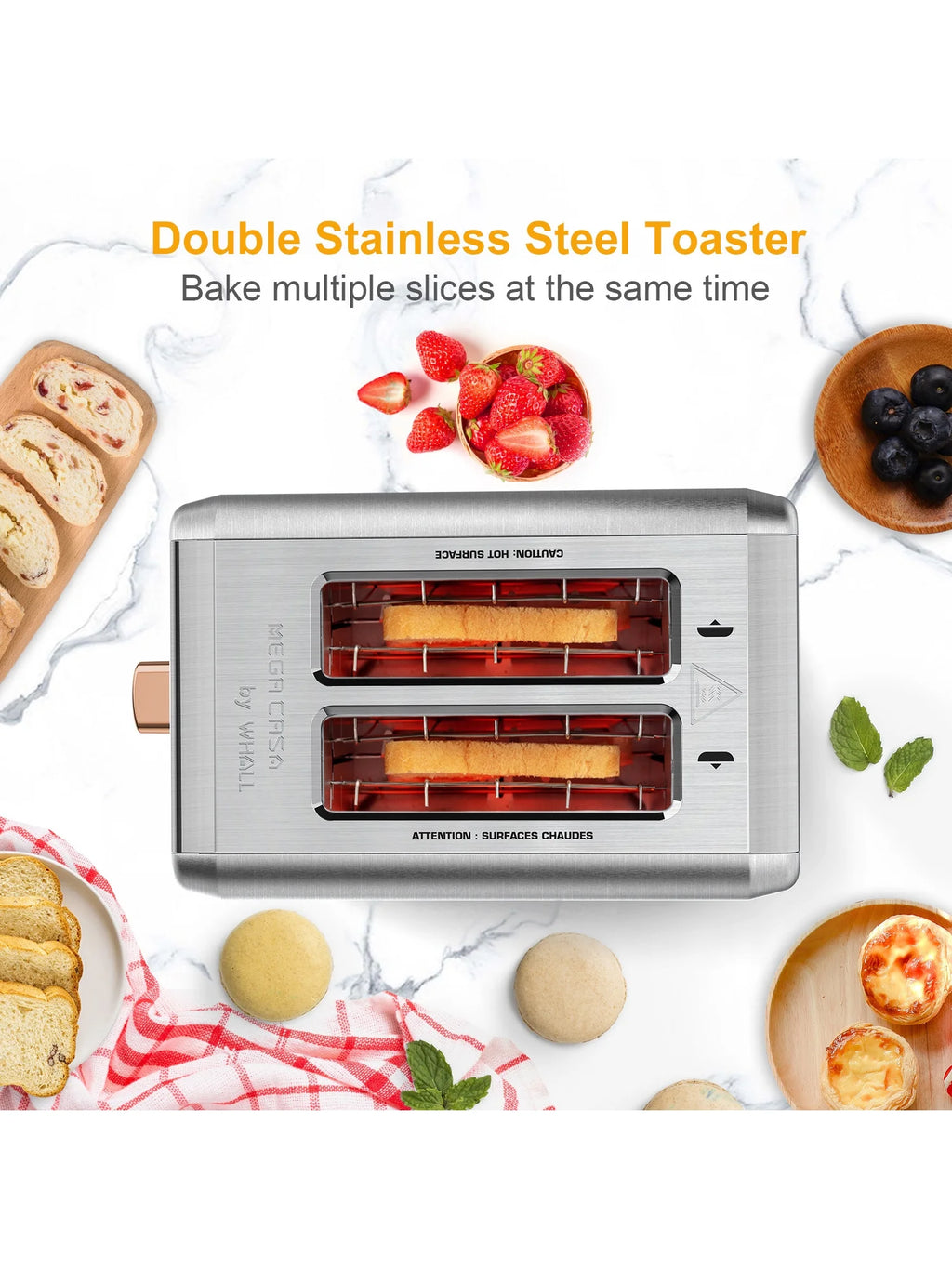 Stainless Steel 2 Slice Toaster with Removable Crumb Tray G992