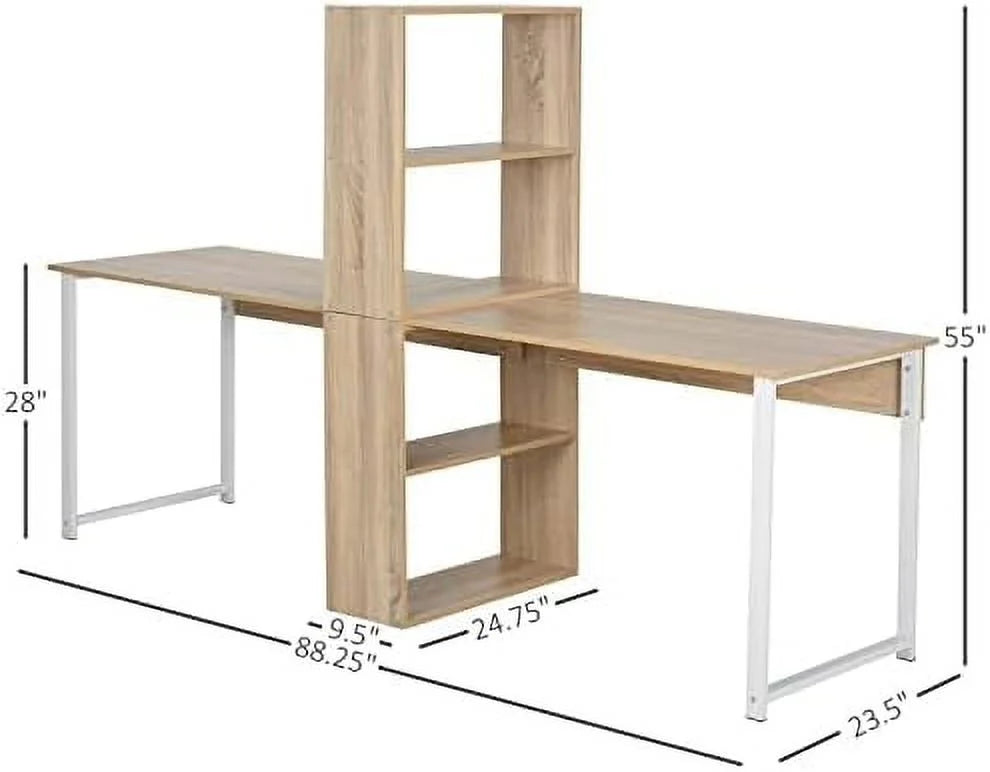 88" 2-Person Computer Desk with Shelves Natural Wood X28907