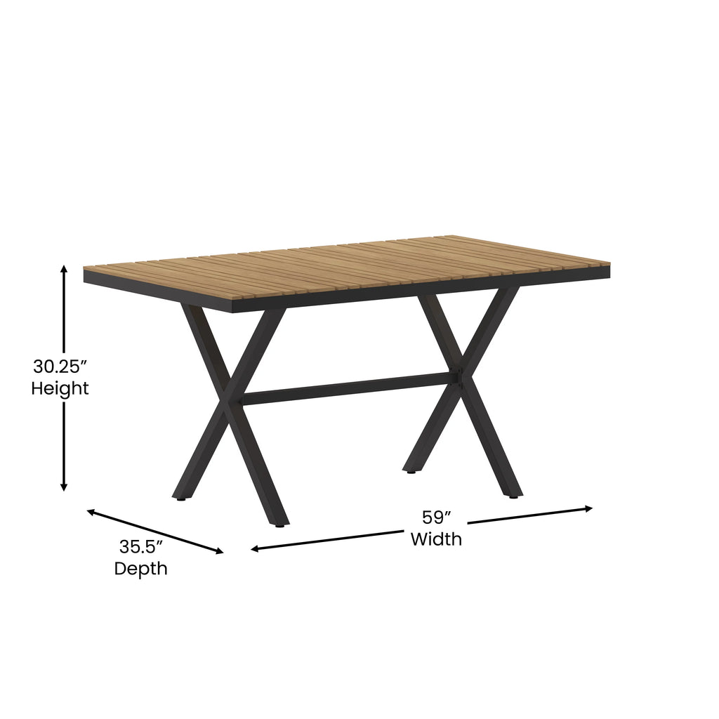 Outdoor Dining Table with Faux Teak Poly Slats and Metal Frame B647
