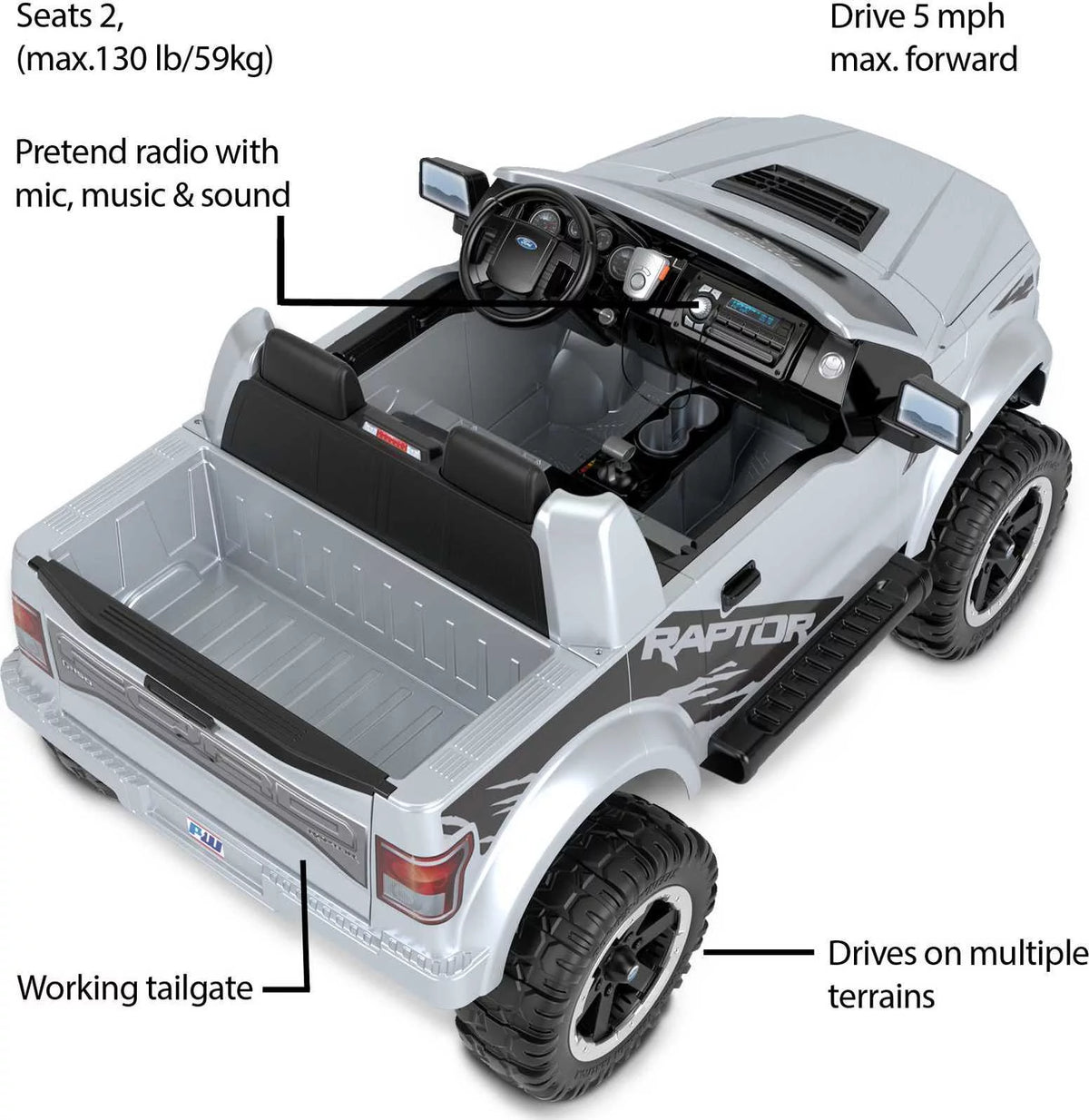 12V Battery-Powered Ride-On Vehicle with Music Sounds & Microphone D83597