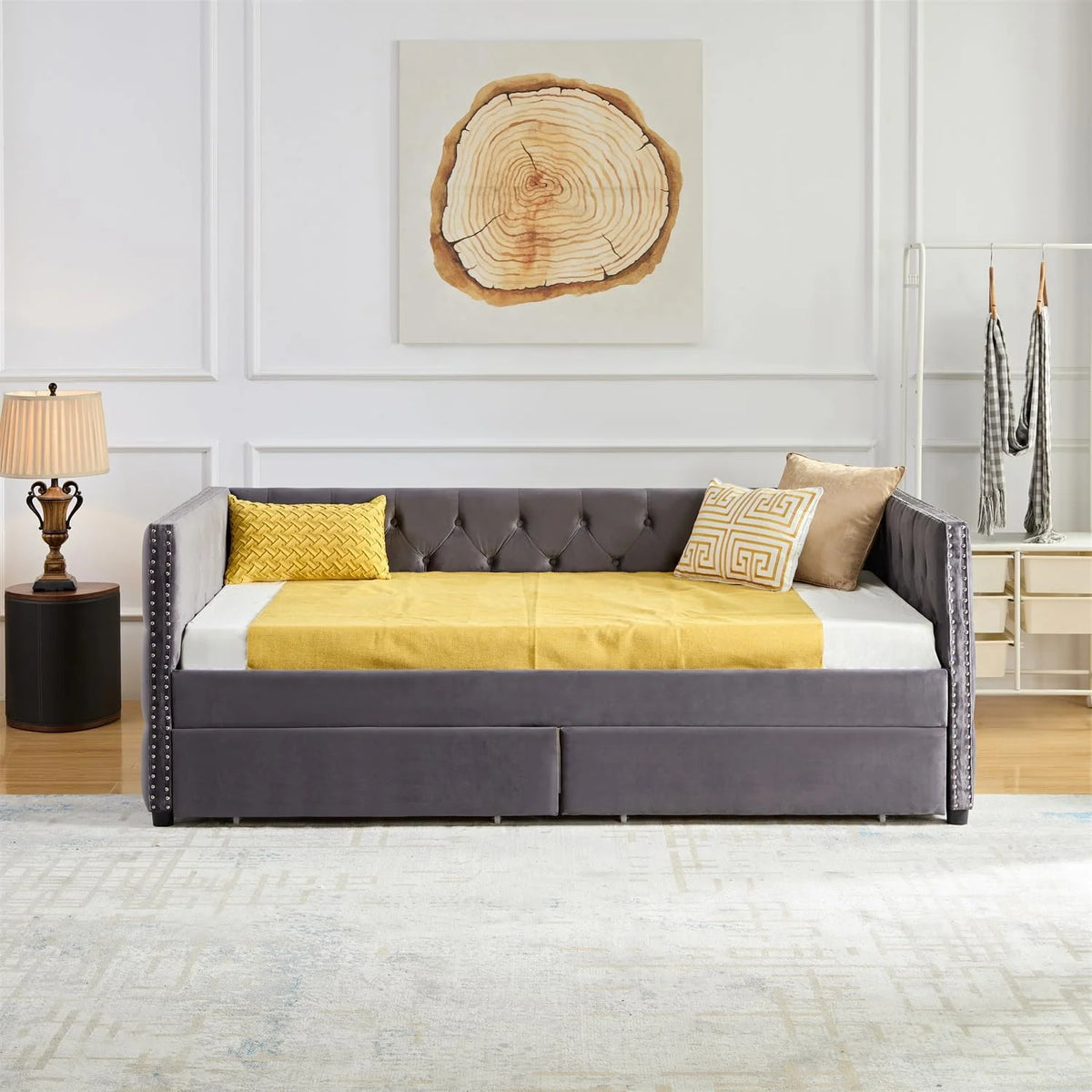 Velvet Upholstered Daybed with 2 Storage Drawers Z6567