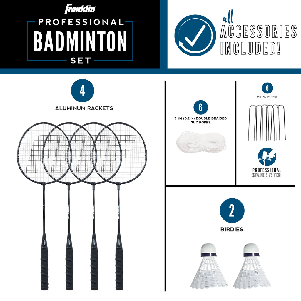 Badminton Net Family Set with 4 Steel Rackets and 2 Birdies A7168