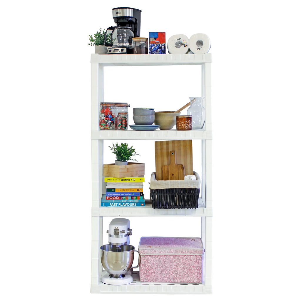 4-Tier White Plastic Shelving Unit M7049