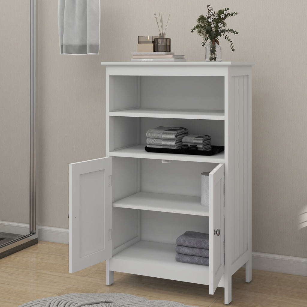 White 2 Door 2 Shelf Wood Bathroom Floor Cabinet M908