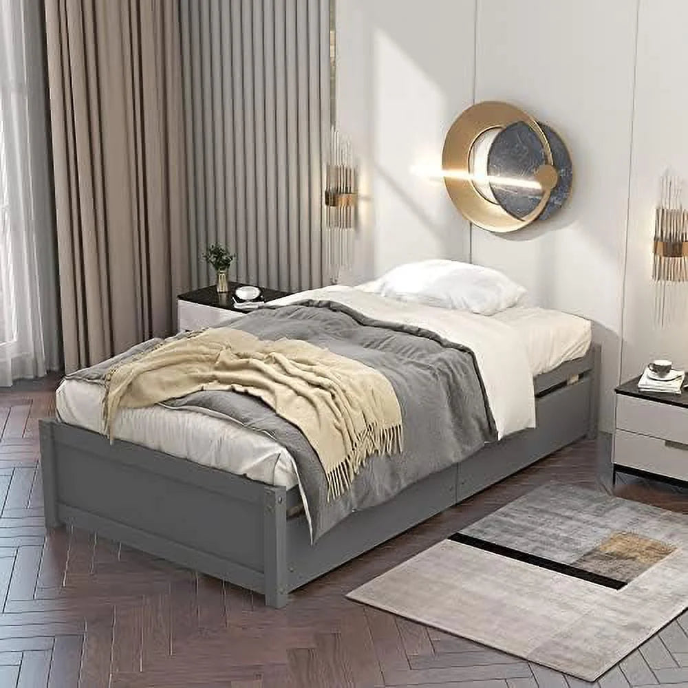 Solid Wood Platform Bed with Two Storage Drawers S41426