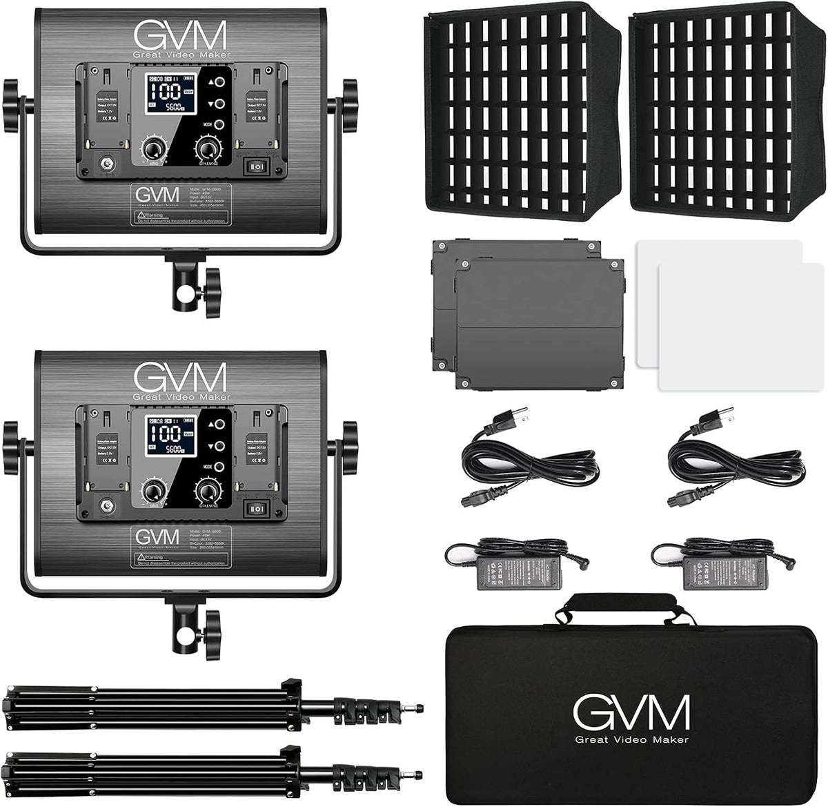 RGB LED Video Light with 2 Softboxes, Photography Lighting Kit Y240710