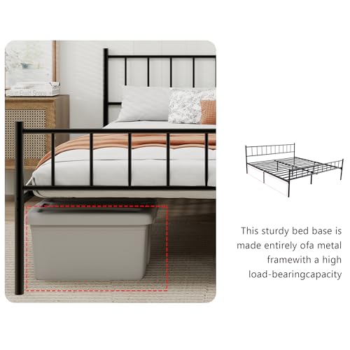 White Metal Platform Full Bed Frame with Headboard I245