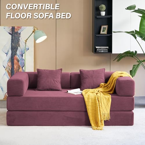 Foldable Sofa Bed, 81'' Folding Floor Couch, Compressed Convertable Sleeper Sofa, Memory Foam Couch with Pillow Back Support Armrest, 4-in-1 Futon Sofa Bed for Living Room, Black G228